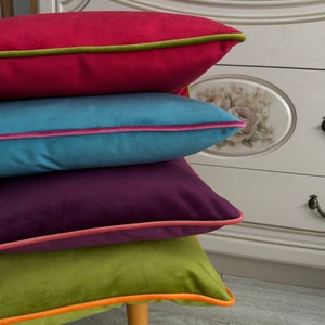 Velvet Throw Pillow Cover with Piping, Colourful Throw Cushion Cover, Multi Colour Velvet Pillow,  14x14, 20x20, 22x22, 24x24, 26x26