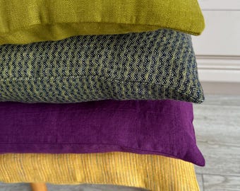 Striped & Floral Linen Pillow Cover: Soft Washed Cushion Case, 35x35, 50x50, 60x60, 26x26