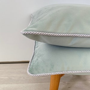 Light Mint Velvet Pillow Cover, Light Mint Velvet Cushion Cover, Decorative Rope Cushion Cover, 22x22, 14x14, 24x24, 26x26 image 1