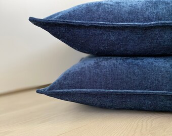 Denim blue chenille pillow cover, Solid blue  pillow covers, dark blue throw pillow cover, navy blue pillow, 20x20, 22x22, 24x24, 26x26