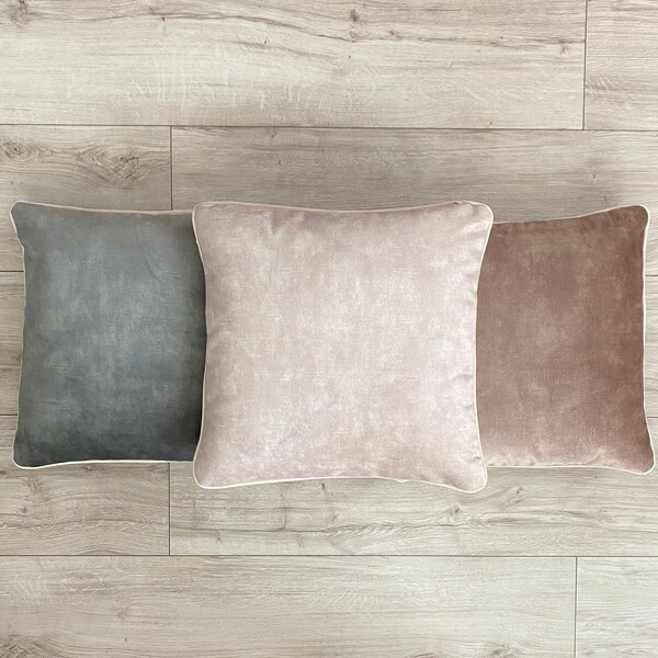 Housse de coussin grise épaisse, housse de coussin en velours marron clair, coussin gris bleu, coussin en velours texturé beige, 14 x 14, 16 x 16, 22 x 22, 24 x 24