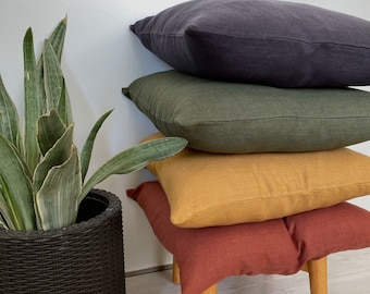 Stonewashed Linen Pillowcases, Dusty Deep Moss Pillowcases, Dusty Rust Linen Pillow Cover, Yellow Mustard Cover, 26x26, 24x24, 22x22, 28x28