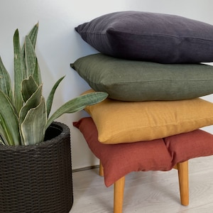 Stonewashed linen pillowcases , Dusty deep moss pillowcases, Dusty rust linen pillow, Yellow mustard case, 26x26, 24x24, 22x22, 28x28