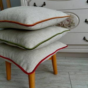 Heavyweight melange linen pillow cover, More colour piping , Coarse weaving linen, Rustic linen pillowcases, 26x26, 24x24, 22x22 zdjęcie 1