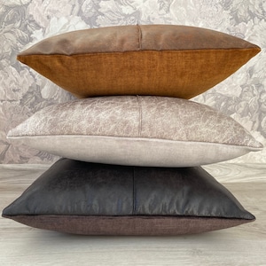 Federa in finta pelle di terracotta vegana, cuscino nero/marrone invecchiato, pelle marrone-avorio, regalo per la festa del papà 22x22, 24x24, 26x26