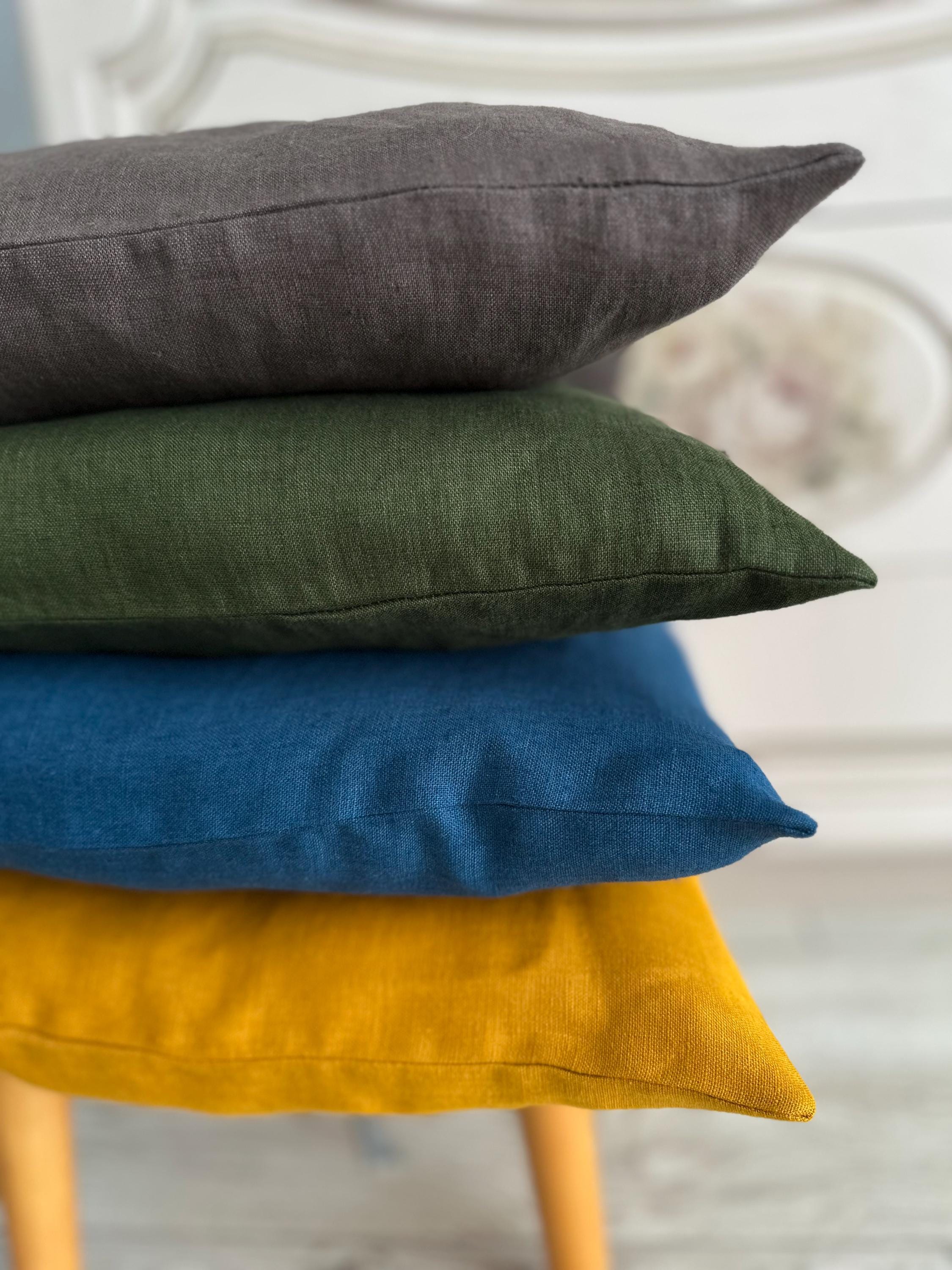 Rustic Washed Linen Pillowcases, Earth Tone Washed Linen Pillow Cover, Multi-Color Linen Pillowcases 26x26, 24x24, 22x22, 28x28