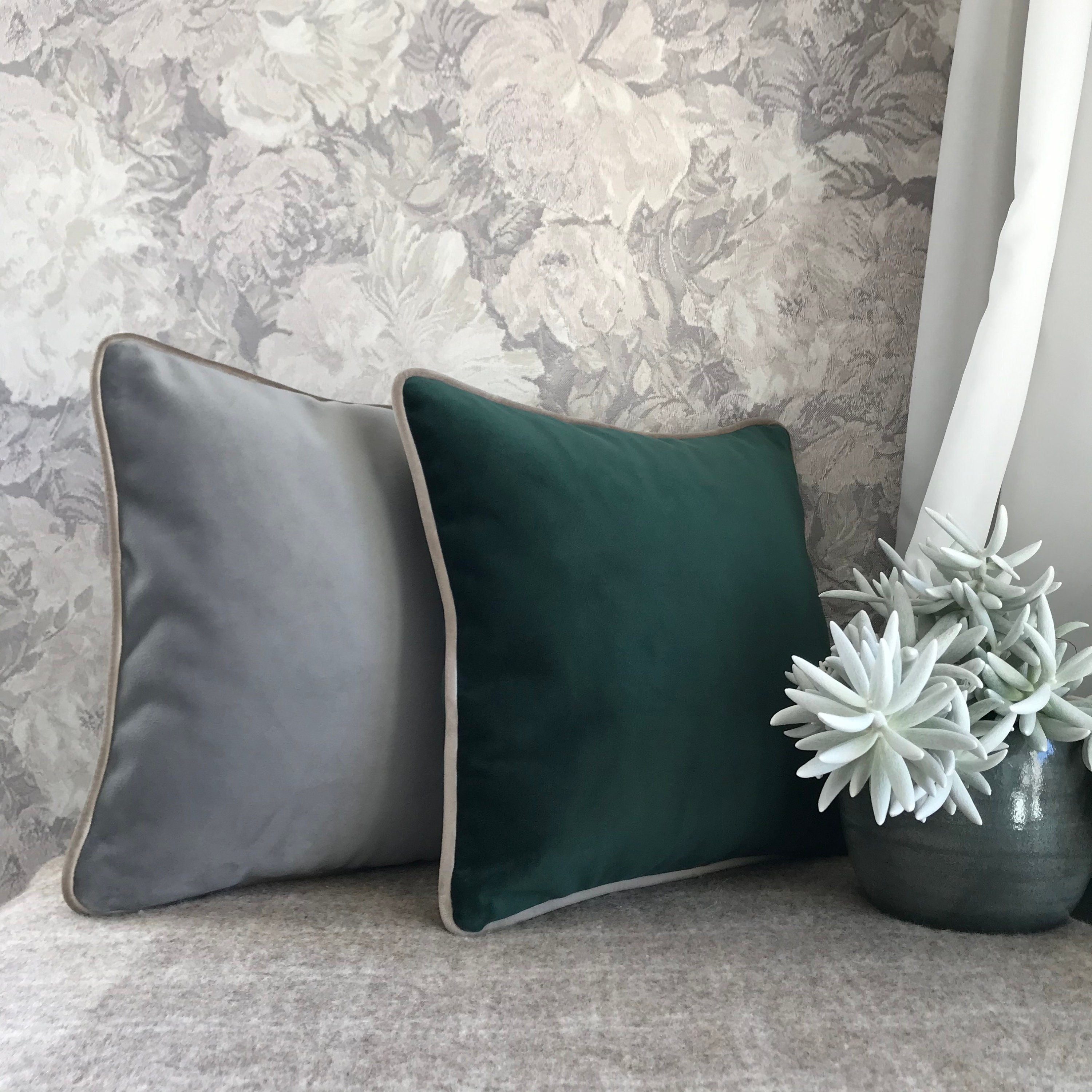 Forest Green Velvet Pillow Cover Ivory Cream Velvet Cushion Etsy