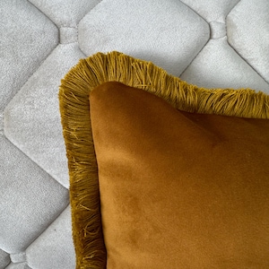 Antique Gold Velvet Pillow Cover With Cotton Fringes , Antique Gold Velvet Pillow Cover, 14x14, 20x20, 22x22, 24x24, 26x26