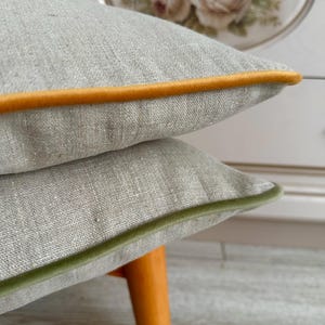 Natural Linen Pillowcase: Colorful Piping, Soft Washed Fabric, 35x35, 50x50, 60x60, 26x26