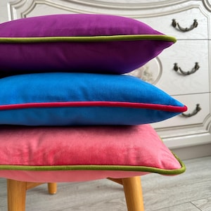 Velvet Throw Pillow Cover with Piping,  Various Colours Throw Pillow Cover, 14x14, 22x22, 24x24, 26x26