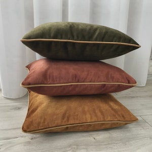 Dusty Chestnut Velvet Pillow Cover , Light Caramel Velvet Pillow Cover, Dusty Olive Green Velvet Pillow Cover, 20x20, 22x22, 24x24, 26x26 zdjęcie 1