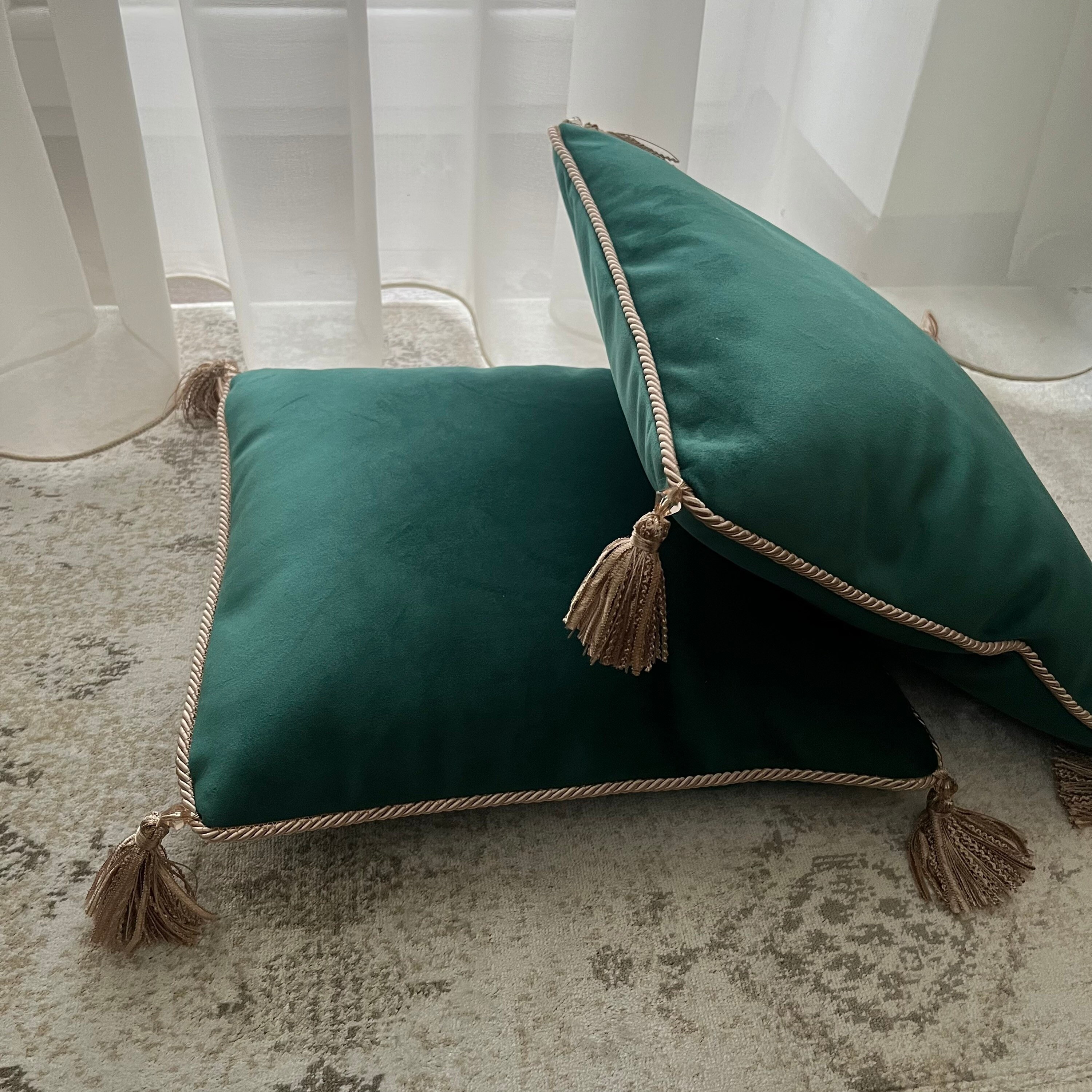Green clearance tassel pillow
