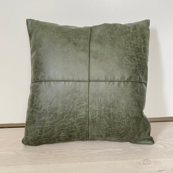 Vegan Green Faux Leather Pillowcase Aged Grey Faux Leather Pillow Green Decorative Vegan Leather Pillow 14x14 22x22 24x24 26x26 Etsy