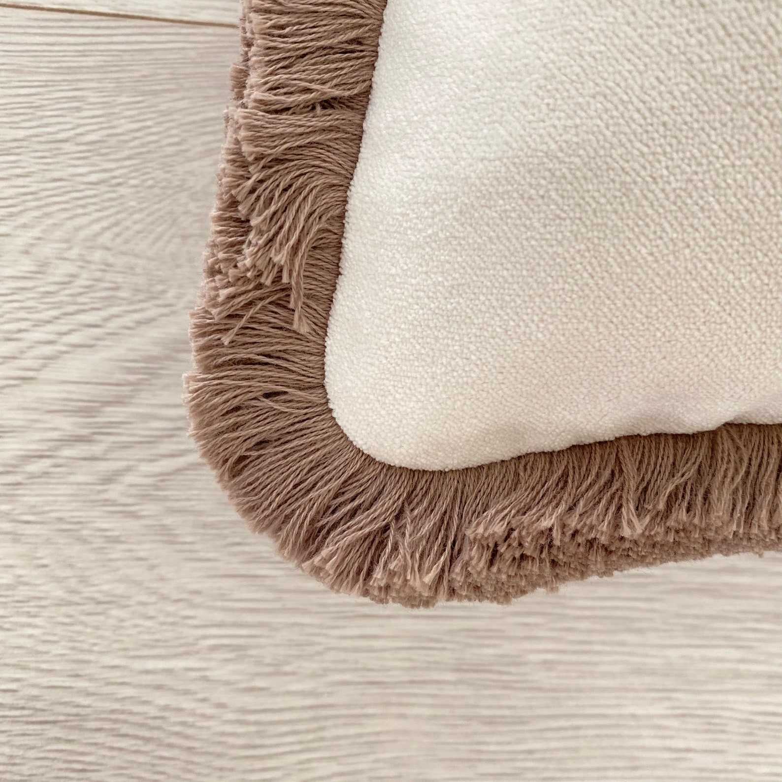 Cream Velvet Pillow Cover With Brown Fringe Trim Boho Etsy