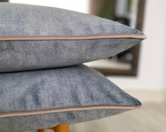 Thick Smoke Blue Textured Velvet Pillow Cover, Dusty Blue Velvet Sofa Pillow, Blue Grey Cushion Cover, 14x14, 20x20, 22x22, 24x24, 26x26
