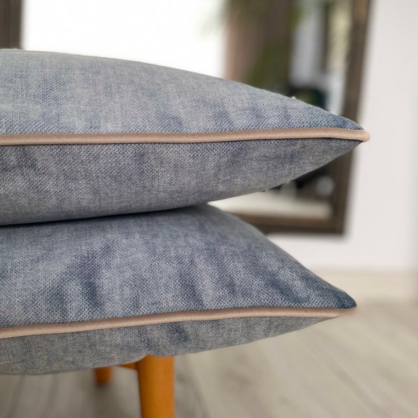 Thick smoke blue  textured velvet pillow cover, Dusty blue velvet sofas pillows, Blue grey pillow cases , 14x14, 20x20, 22x22, 24x24, 26x26