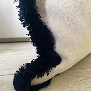 Cream Velvet Pillow Cover with Brown Fringe Trim, Boho Decorative Pillow, Vanilla Cream Pillow with Fringe Trim, 24x24, 26x26