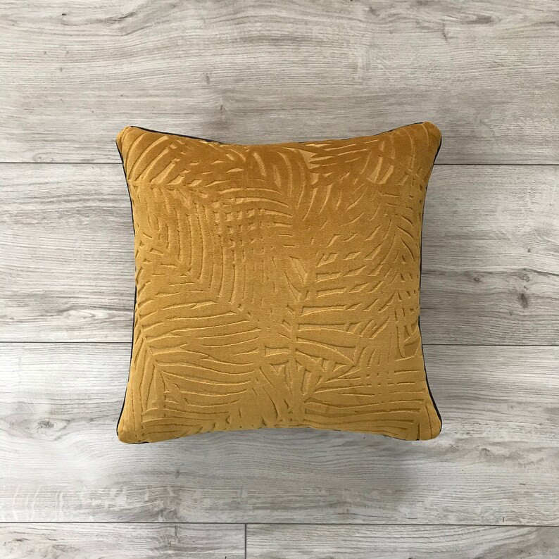 Patterned Velvet Fabric and Textured Mustard Color Pillow Etsy