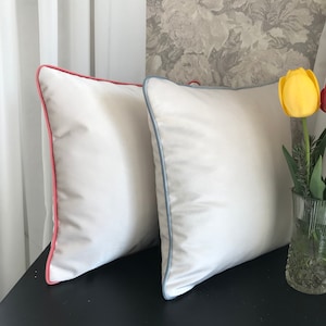 Cream Velvet Pillow Cover, Cushion with piping, Decorative Cushion with Piping, Various colour piping 14x14, 20x20, 22x22, 24x24 , 26x26