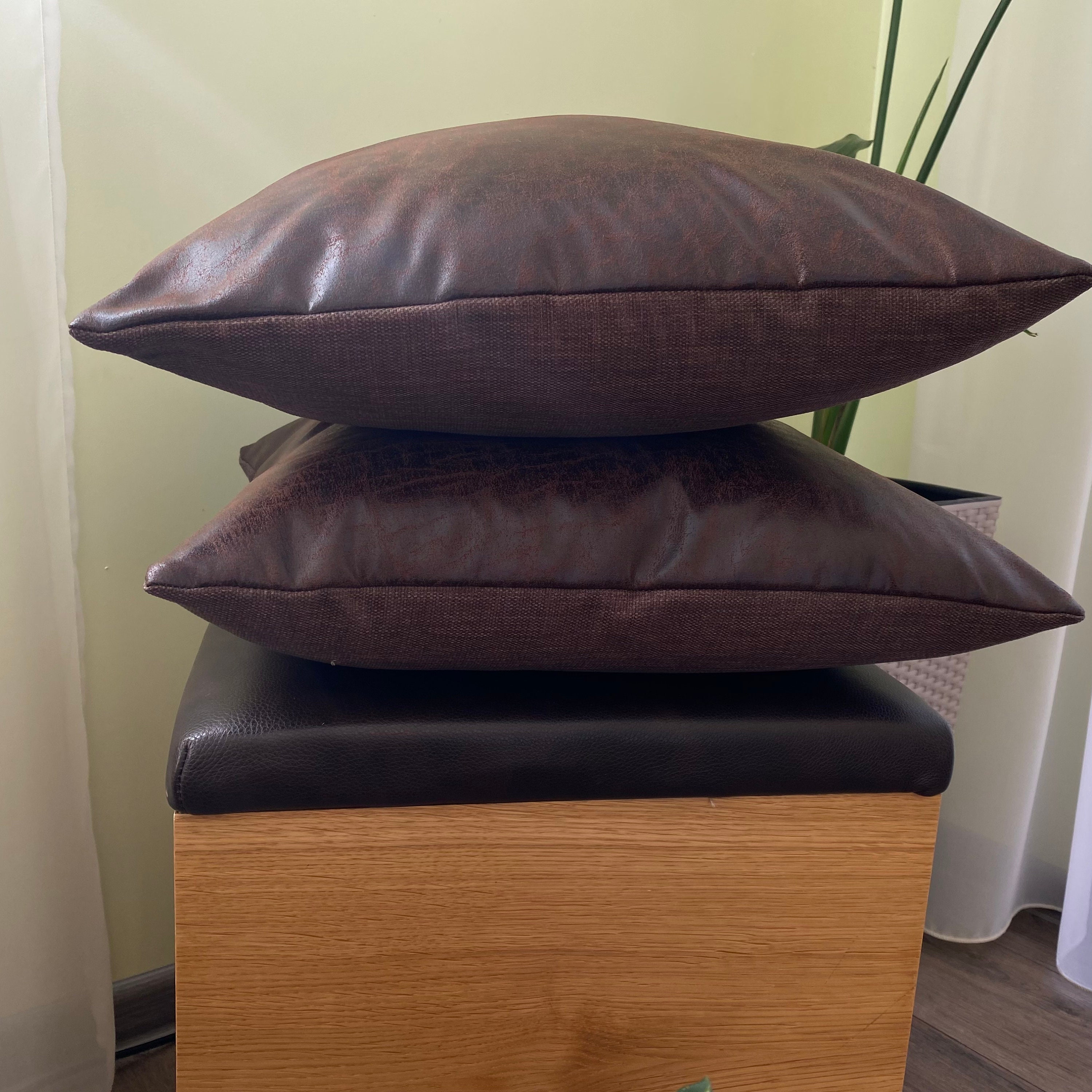 Faux Leather Pillow Cover Brown Textured Pillow Dark Brown Etsy UK