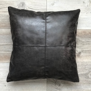 Schwarz Braun Vegan Leder Stoff Kissen mit Ziernähten, Vegan Leder Kissenbezug, 24x24, 26x26