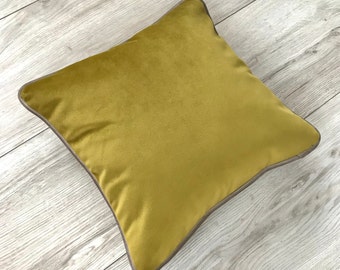 Velvet Throw Pillow Cover: Green, Orange, Olive with Piping