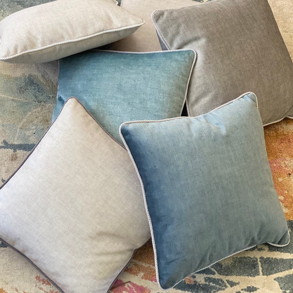 Housse de coussin épais en velours texturé turquoise, Housse de coussin en velours bleu fumé, Coussin en velours gris clair, 14 x 14, 20 x 20, 22 x 22, 24 x 24, 26 x 26