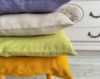 Natural Linen Pillowcases, Washed Linen Pillow Cover, Multi Colour Linen Pillowcases, 14x14 , 20x20, 22x22, 26x26, 24x24