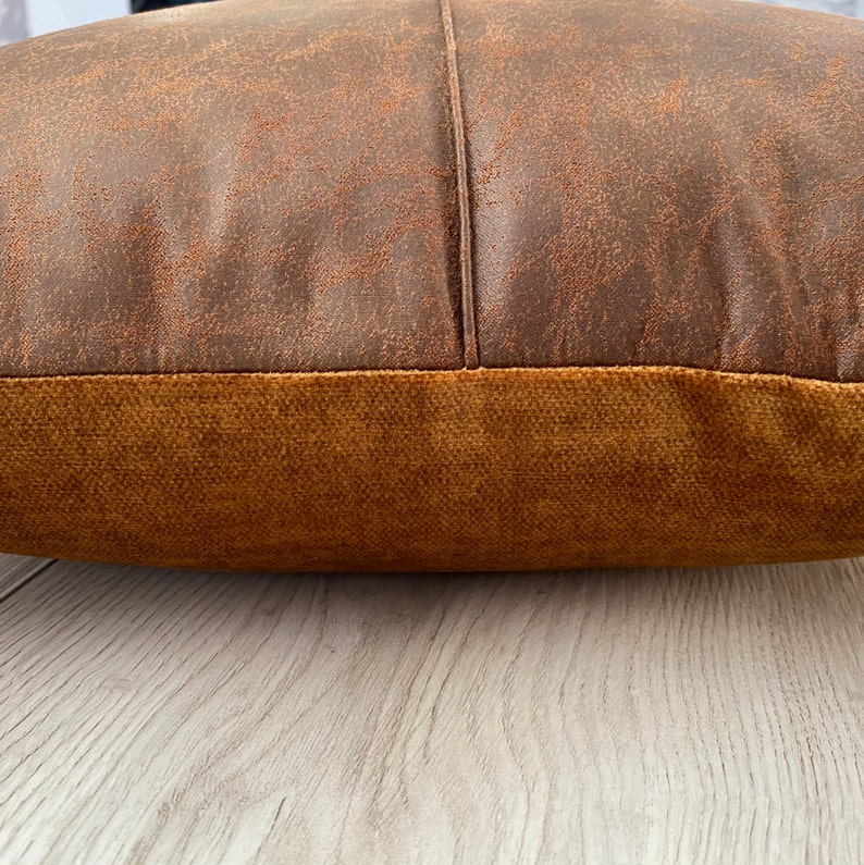 24x24 Aged BlackBrown Pillow Vegan Terracotta Faux Leather Pillow 26x26 Ivory-Brown Vegan Leather vegan sofa pillow 22x22