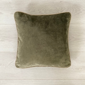 Capa de almofada de veludo verde-exército, Capa de almofada musgo escuro com corda decorativa, Capa de almofada verde-caçador, 14x14, 20x20, 22x22, 24x24, 26x26