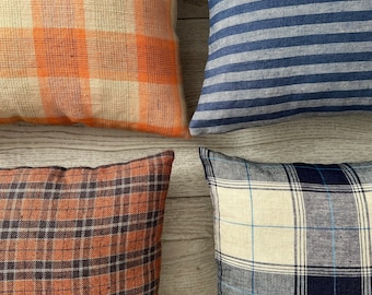 Rustic Linen Plaid Pillow Cover: Softened Washed Linen, Various Patterns