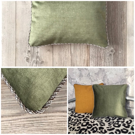 Soft Textured Olive Green Chenille Pillow Cover, Geometric Thick