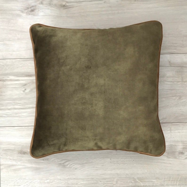 Dusty Chestnut Velvet Pillow Cover , Light Caramel Velvet Pillow Cover, Dusty Olive Green Velvet Pillow Cover, 20x20, 22x22, 24x24, 26x26 zdjęcie 6