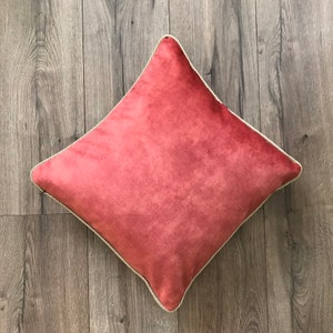 Sierkussenhoes zalmkoraal fluweel, kussen zalmkoraal met decoratief touw 20 x 20, 22 x 22, 24 x 24