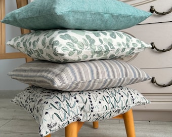 Natural Linen Pillowcase: Striped & Floral Patterned Cushion Cover