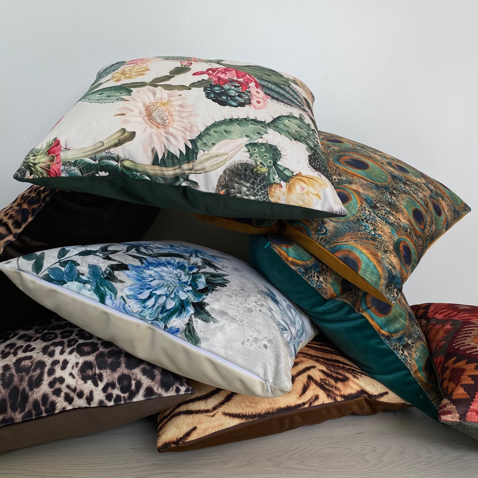 Peacock Feather Velvet Cushion Cover Green Peacock Feathers Etsy