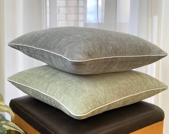 Sage Green Pillow Cover, Sage Green Cushion, Light Grey/Blue Chenille Pillow Cover, Light Grey Chenille Pillow, 22 x 22, 14 x 14, 24x24