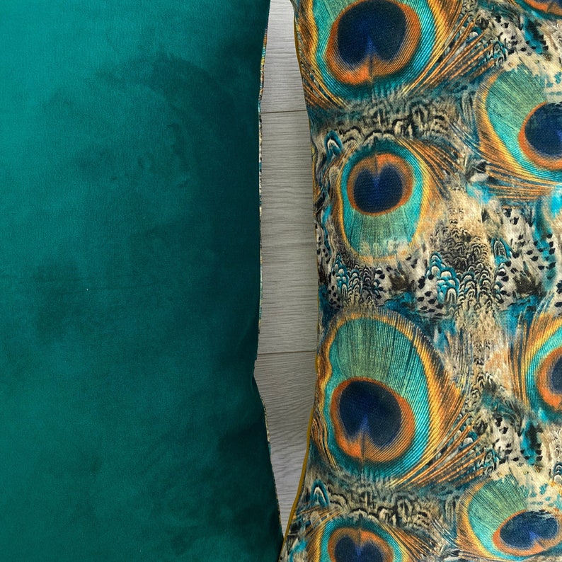 Peacock Feather Velvet Cushion Cover Green Peacock Feathers Etsy