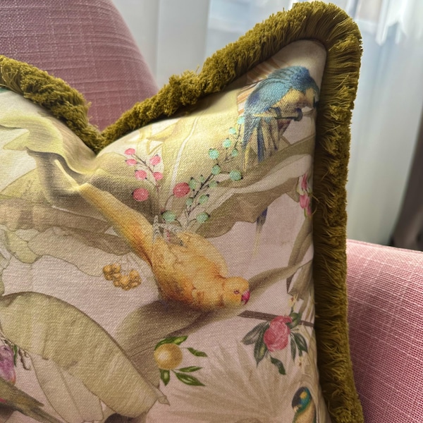 Poszewka na poduszkę z nadrukiem Safari z bawełny: poduszka boho z frędzlami