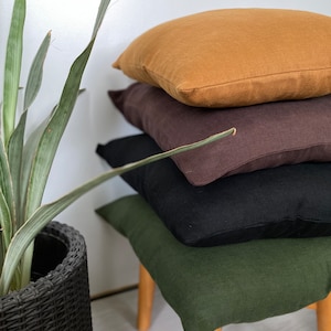 Stonewashed linen pillowcases , Dusty deep moss pillowcases, Dusty rust linen pillow, Yellow mustard case, 26x26, 24x24, 22x22, 28x28 image 1