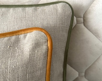 Natural Linen Pillowcase with Colorful Piping: Washed Linen Cover