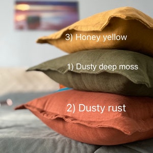 Stonewashed linen pillowcases with flanges, Dusty deep moss pillowcases, Dusty rust linen pillow, 26x26, 24x24, 22x22, 28x28 image 10