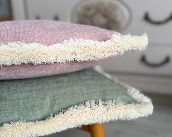 Sage Green Pillow Cover , Sage Green Cushion, Light Grey/Blue Chenille Pillow Cover, Light Grey Chenille Pillow, 22 x 22, 14 x 14, 24x24