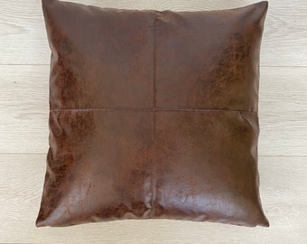 Dark Brown Vegan Leather Pillow Cover: Textured Cushion