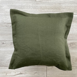 Stonewashed linen pillowcases with flanges, Dusty deep moss pillowcases, Dusty rust linen pillow, 26x26, 24x24, 22x22, 28x28 image 4