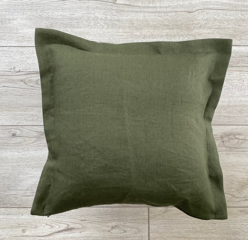 Stonewashed linen pillowcases with flanges, Dusty deep moss pillowcases, Dusty rust linen pillow, 26x26, 24x24, 22x22, 28x28 image 4