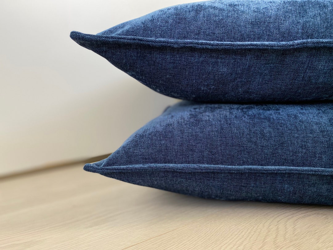 Denim Blue Chenille Pillow Cover, Solid Blue Pillow Covers, Dark Blue Throw Pillow Cover, Navy