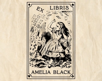 Alice In Wonderland Ex Libris Stamp, Custom Book Stamp, Personalized Library Rubber Stamp, Bookplate Wooden Stamp, Gift for Book Lovers