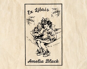 Timbre Girl On A Hammock Ex Libris, Timbre de livre personnalisé, Timbre en caoutchouc de bibliothèque personnalisé, Timbre en bois Bookplate, Cadeau pour les amateurs de livres