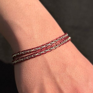 Sterling Silver Link Chain Macrame Bracelets,Handmade Knitted Stackable Silver Bracelet,Red & Black Rope Bracelet Men,Handmade Gift zdjęcie 1
